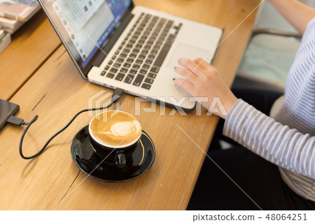 latte coffee with indy girl working in cafe latte coffee with indy girl working in cafe 48064251