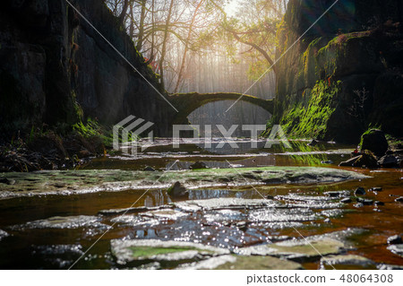 Paradise stone bridge in the forest with rocks 48064308