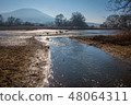 Launched pond in sunset in spring time 48064311