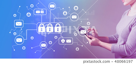 Email security theme with woman using a tablet 48066197