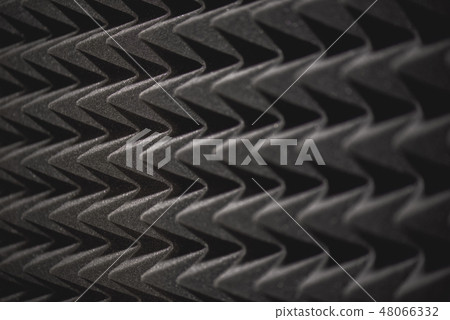 Musical background theme: grey soundproof coverage in recording studio. Media production 48066332