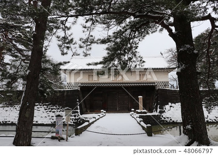 多雪的風景Shibata市Shibata城堡在新潟縣 48066797