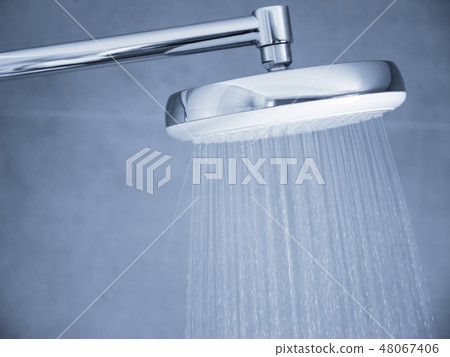 Flowing water from shower head at bathroom Flowing water from shower head at bathroom 48067406