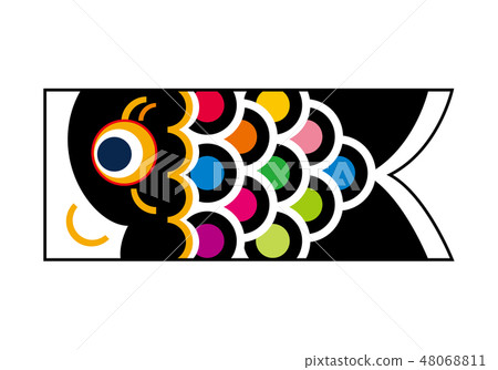 鯉魚飄帶(黑色)的插圖|在黃昏的節日形象|矢量數據白背 鯉魚飄帶(黑色)的插圖|在黃昏的節日形象|矢量數據白背 48068811