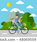 Father cycling the bicycle with his baby 48069509