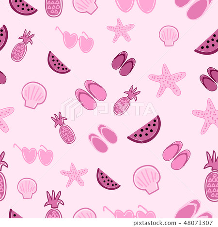 Pink seamless with summer elements. Pink seamless with summer elements. 48071307