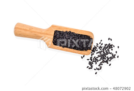 sesame isolated in scoop on white background 48072902