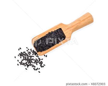 sesame isolated in scoop on white background 48072903