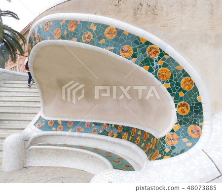 Spain Guell Park mosaic tile bench Spain Guell Park mosaic tile bench 48073885