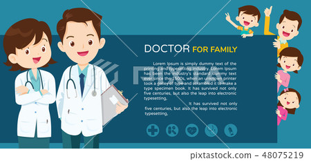 Team Doctor And Cute Family Background Banner Stock Illustration