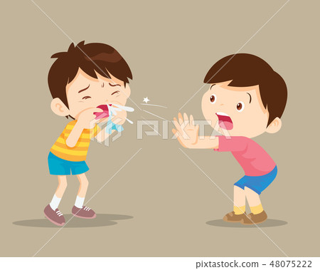 sick child coughing to friend 48075222