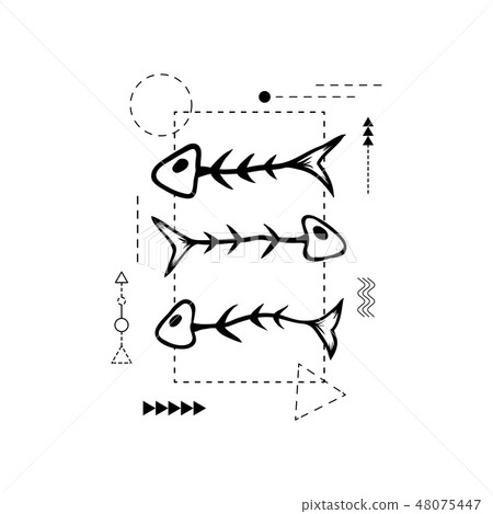 Hand drawn fish skeleton for fashion Hand drawn fish skeleton for fashion 48075447