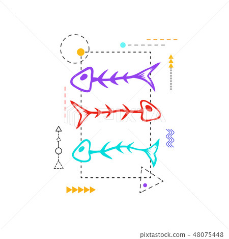 Hand drawn fish skeleton for fashion Hand drawn fish skeleton for fashion 48075448