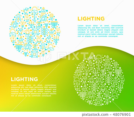 Lighting concept in circle with thin line icons Lighting concept in circle with thin line icons 48076901