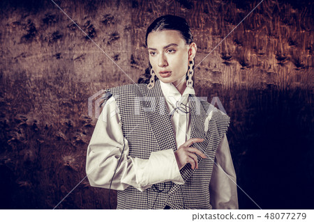 Beautiful nice young woman wearing stylish clothes 48077279