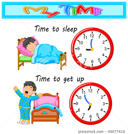 Young Boy Time To Bed And Wake Up 插圖素材 圖庫