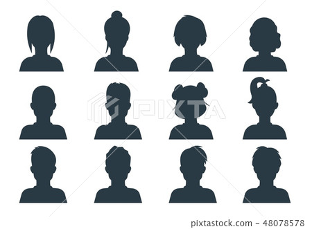 Silhouette person head. People profile avatars, human male and female anonymous faces. Vector user Silhouette person head. People profile avatars, human male and female anonymous faces. Vector user 48078578
