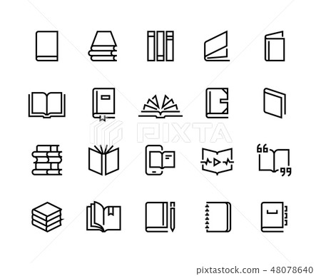 Book line icons. Open magazine, library education set, bookstore order collection. Vector dictionary 48078640