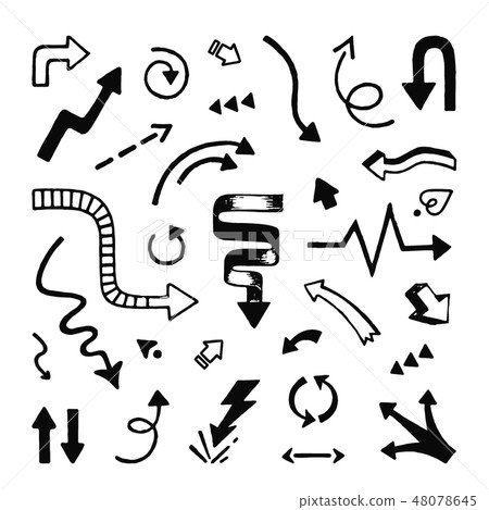 Arrows hand drawn. Doodle sketchy line arrow pointers and direction scribble vector symbols Arrows hand drawn. Doodle sketchy line arrow pointers and direction scribble vector symbols 48078645