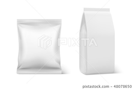 Realistic pillow pack. Coffee doy blank mockup, plastic blank food packaging, doy pouch pillow bag Realistic pillow pack. Coffee doy blank mockup, plastic blank food packaging, doy pouch pillow bag 48078650