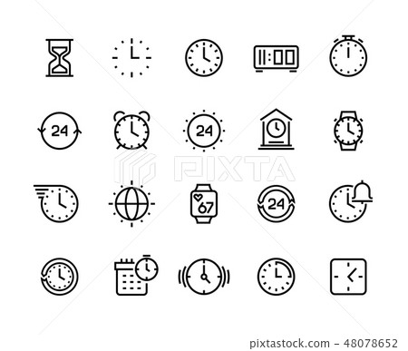 Time line icons. Clock calendar timer watch and hourglass vector symbols, waiting and working hours 48078652