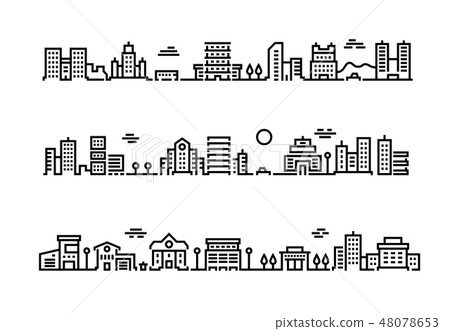City outline landscape. Cityscape with business centers and offices skyscrapers public transport and City outline landscape. Cityscape with business centers and offices skyscrapers public transport and 48078653