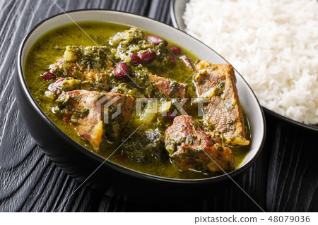 Delicious spicy Iranian dish Ghormeh Sabzi of lamb Delicious spicy Iranian dish Ghormeh Sabzi of lamb 48079036