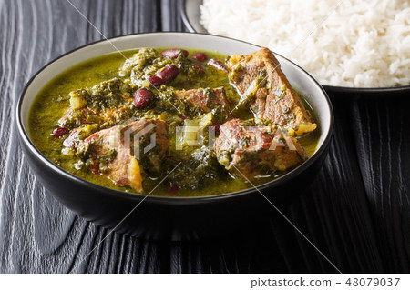 Freshly prepared Ghormeh Sabzi of lamb stew meat 48079037