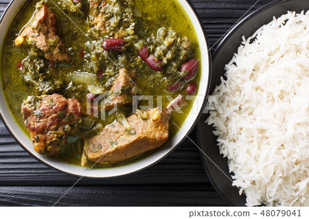 Authentic Ghormeh Sabzi dish of lamb stew meat Authentic Ghormeh Sabzi dish of lamb stew meat 48079041