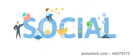 SOCIAL. Concept with people, letters and icons. Flat vector illustration. Isolated on white SOCIAL. Concept with people, letters and icons. Flat vector illustration. Isolated on white 48079575