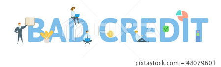 BAD CREDIT. Concept with people, letters and icons. Flat vector illustration. Isolated on white BAD CREDIT. Concept with people, letters and icons. Flat vector illustration. Isolated on white 48079601