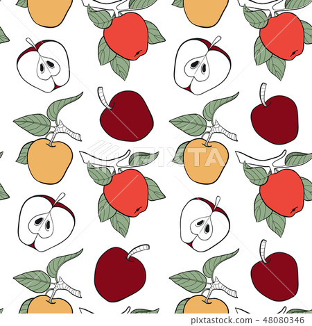 Vector line apple seamless pattern - Stock Illustration [48080346] - PIXTA