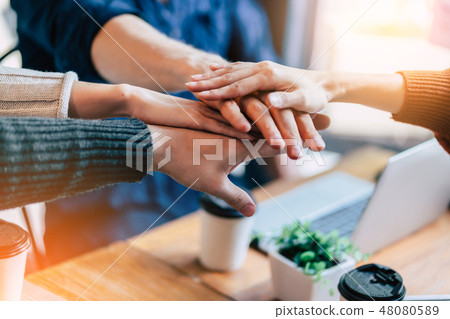 group of multi nation friends enjoy conversation  48080589