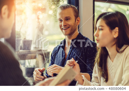 mix asian woman caucasian men People Meeting 48080604