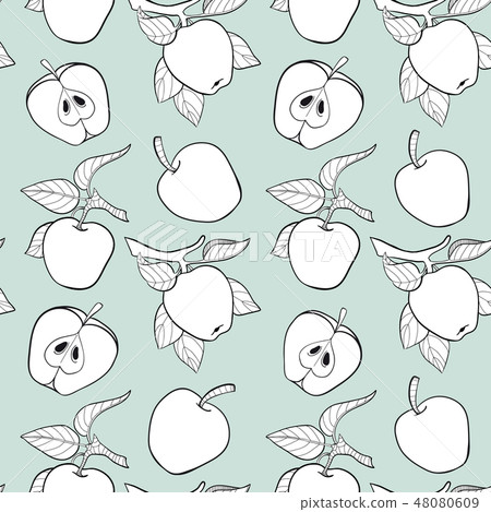 Vector line apple seamless pattern - Stock Illustration [48080609] - PIXTA