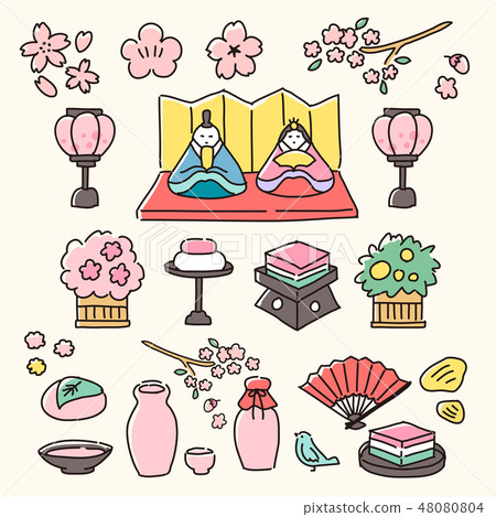 Loose handwritten Hinamatsuri illustration set 48080804