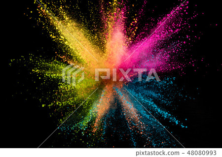 Explosion of colored powder on black background 48080993