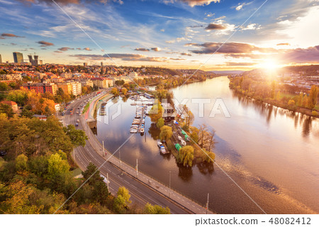 Prague sunset cityscape, Vyshehrad, Czech Republic 48082412
