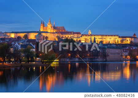Prague night, Prague castle view, Czech Republic Prague night, Prague castle view, Czech Republic 48082416