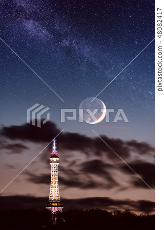 Prague Petrin lookout tower, night, Czech Republic Prague Petrin lookout tower, night, Czech Republic 48082417