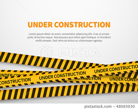 Under construction page. Caution yellow tape construct warning line background sign web page 48083030