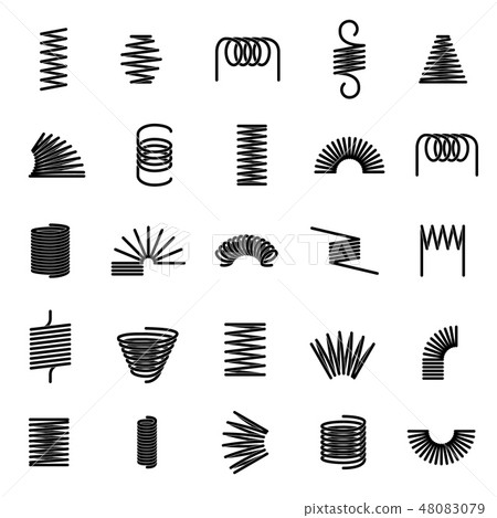 Metal springs. Twisted spiral, flexible coil wire suspension black spring vector line icons Metal springs. Twisted spiral, flexible coil wire suspension black spring vector line icons 48083079