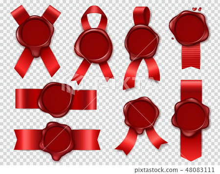 Seal candle stamp. Red ribbons with original waxing rubber vintage document envelope seals royal Seal candle stamp. Red ribbons with original waxing rubber vintage document envelope seals royal 48083111