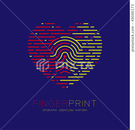 Heart pattern Fingerprint scan logo icon dash line 48086173