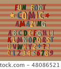 Colorful comic font alphabet in style of comics. Creative fun cartoon typography 48086521