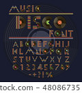 Music disco retro font. Alphabet and numbers with vinyl records. 48086735