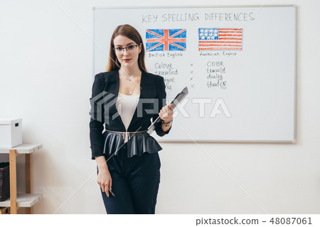Female teacher looking at camera. English language school. Female teacher looking at camera. English language school. 48087061