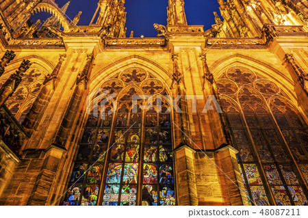 Stained glass in St. Vitus Cathedral, Prague Czech 48087211