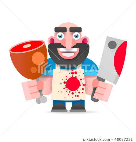 Cartoon Vector Illustration, Butcher Cut The Meat Cartoon Vector Illustration, Butcher Cut The Meat 48087231