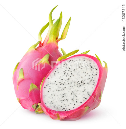 Isolated cut white fleshed dragon fruit 48087243